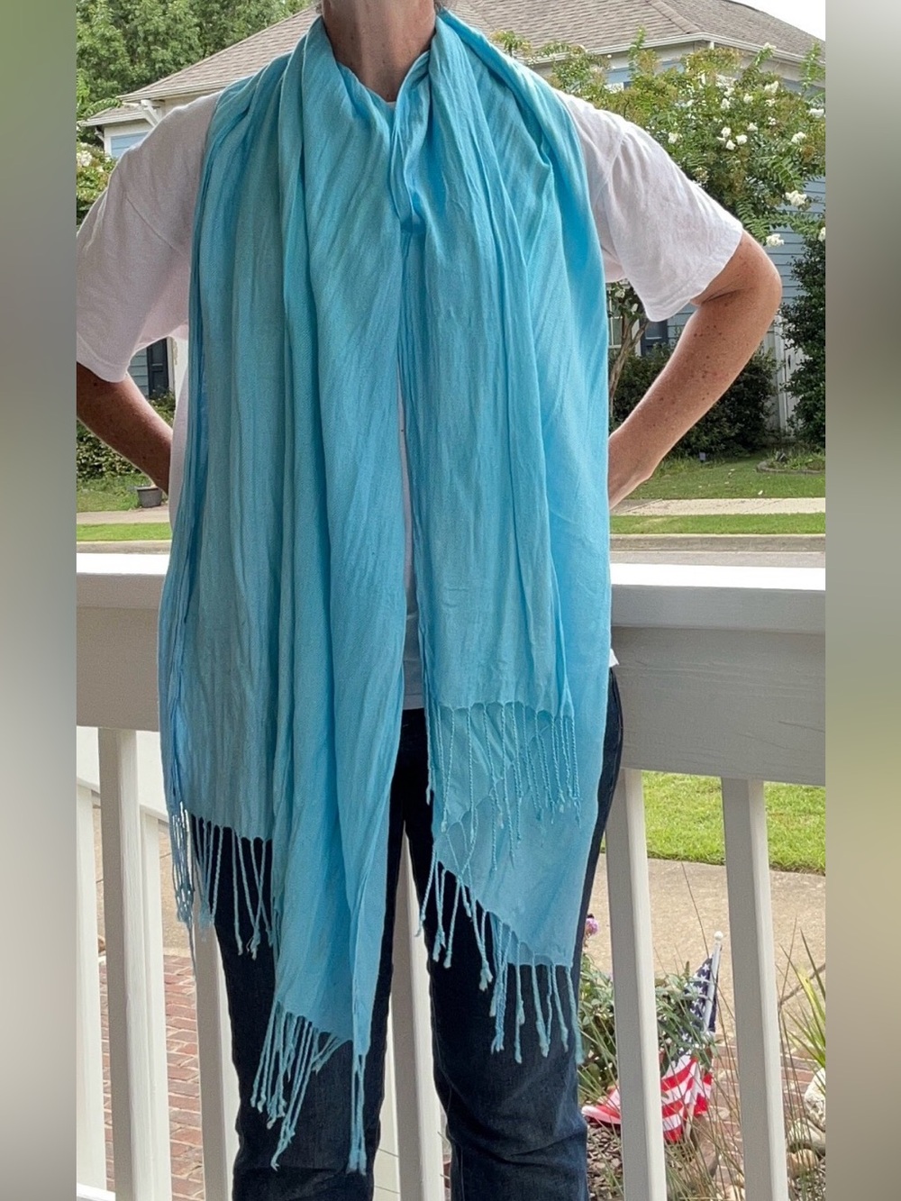 Light Aqua Fringe Scarf | Soft Lightweight Wrap Shawl - Picture 5 of 12